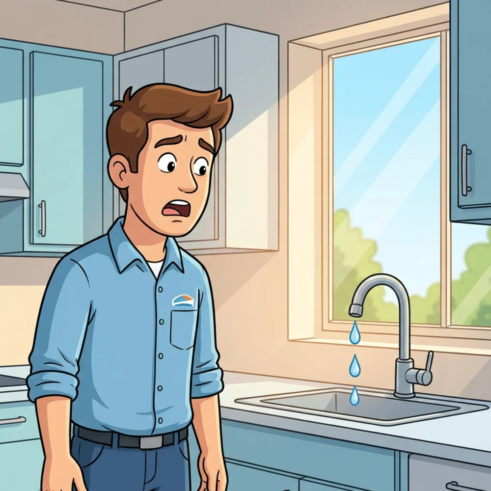 Persona mirando preocupada una canilla que gotea en su cocina