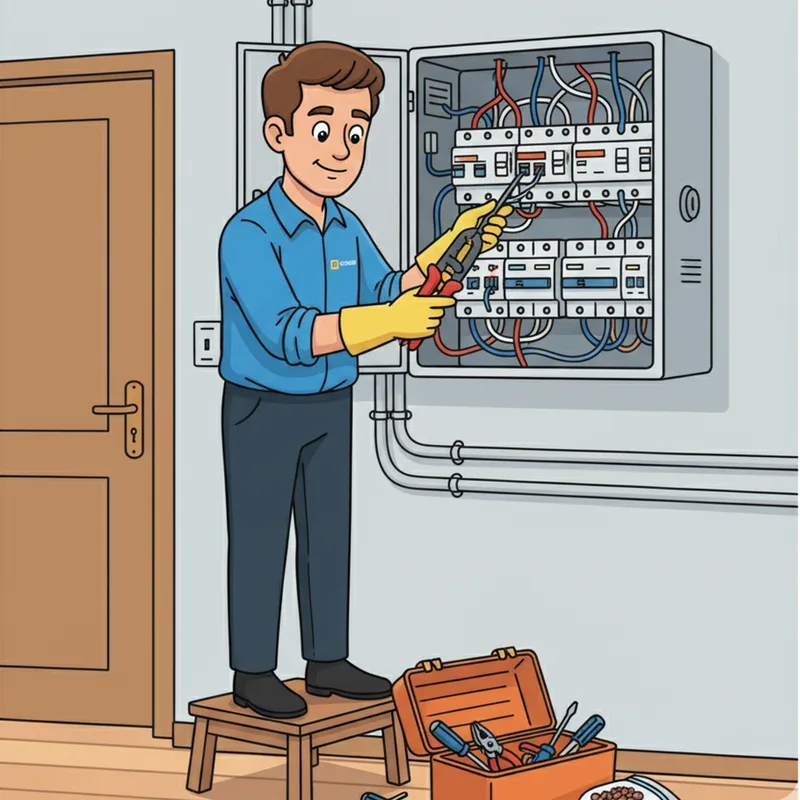 Electricista profesional trabajando en un tablero eléctrico